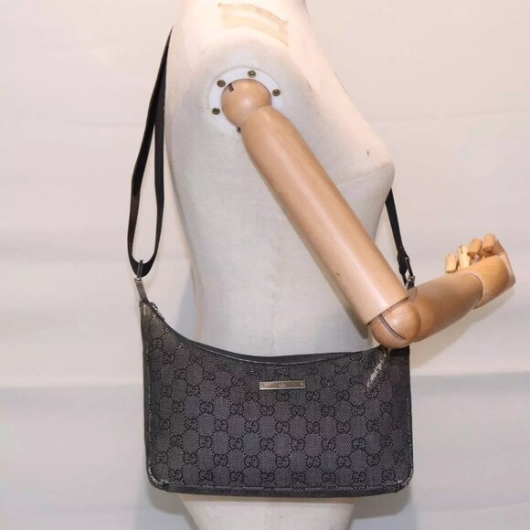 GUCCI GG Canvas Shoulder Bag Gray Silver - Picture 1 of 15